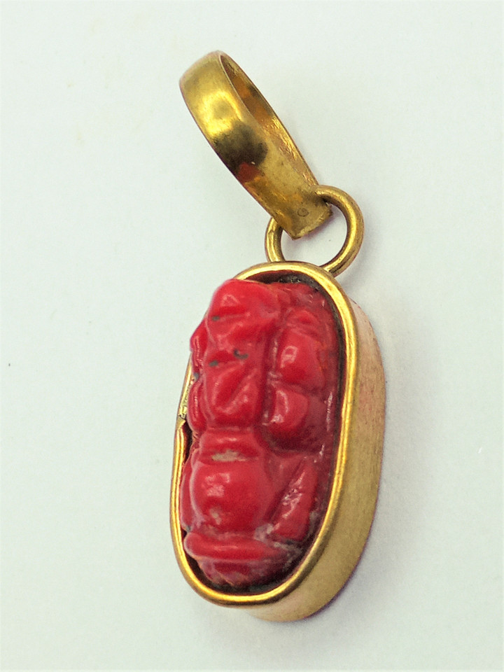 Red Coral Ganapati Moonga Ganesh Brass 