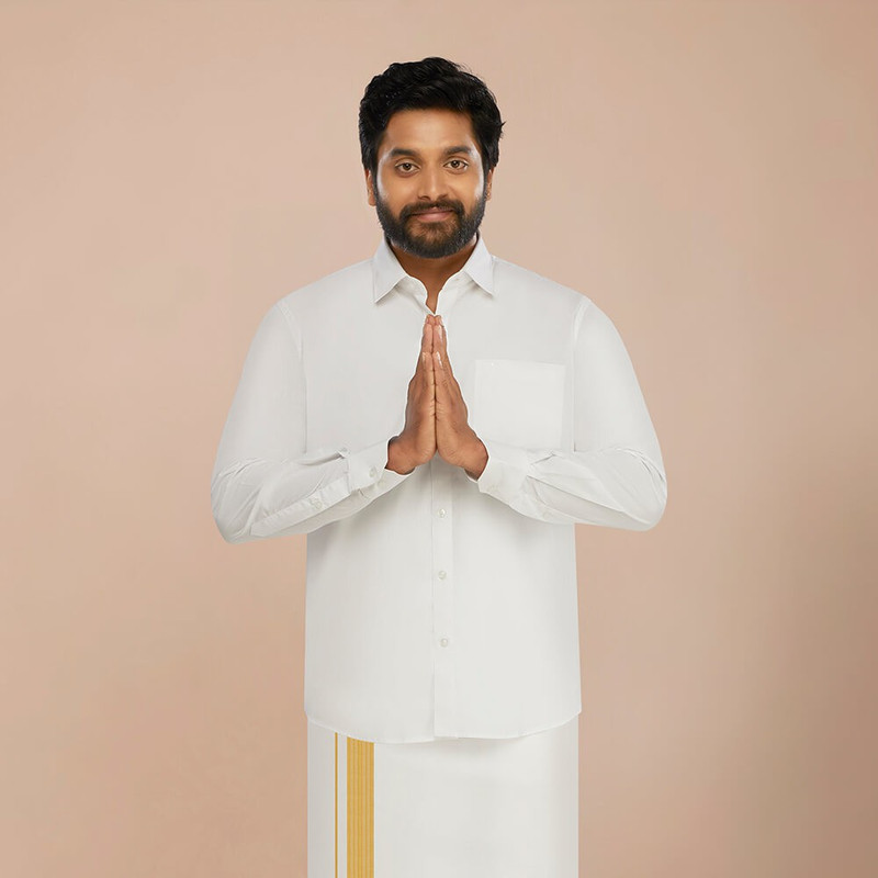 alaya cotton Men Solid Formal White 