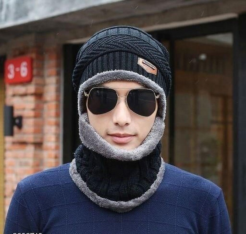 woolen beanie cap with neck muffler