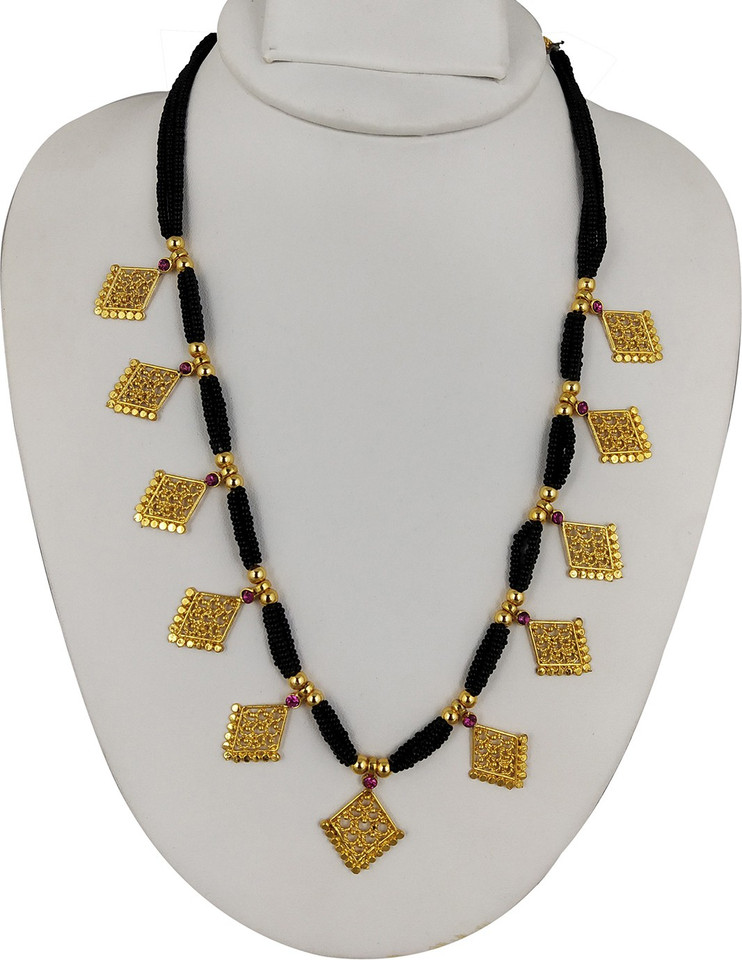 Aadya Fashions Black Beads With Gold 
