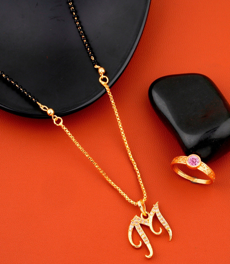 letter pendant necklace chain with ring 