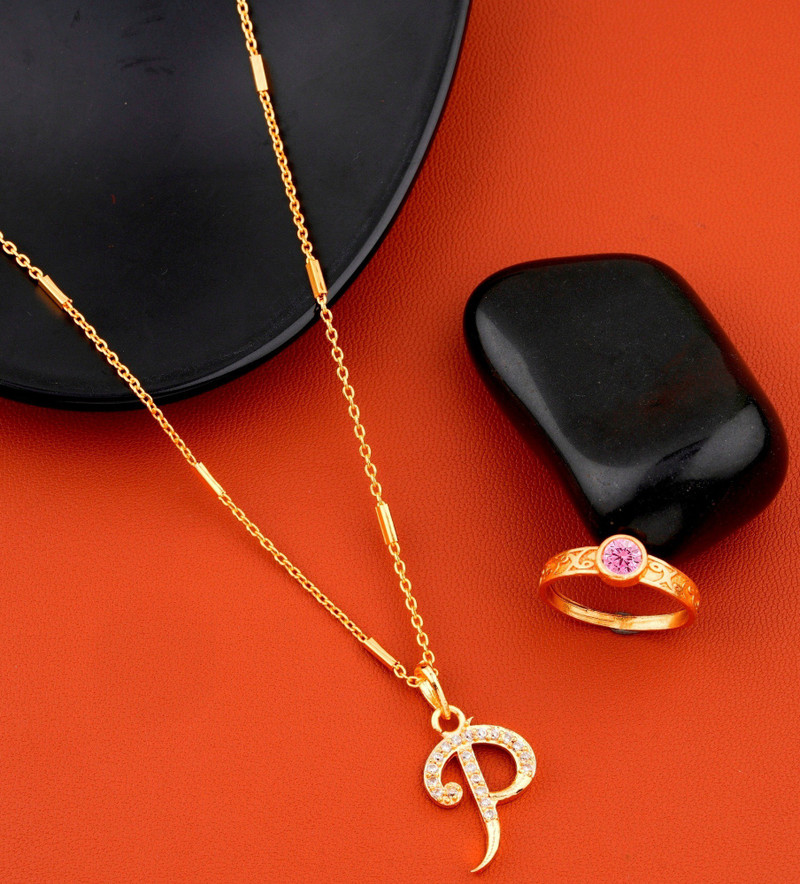 letter pendant necklace chain with ring 