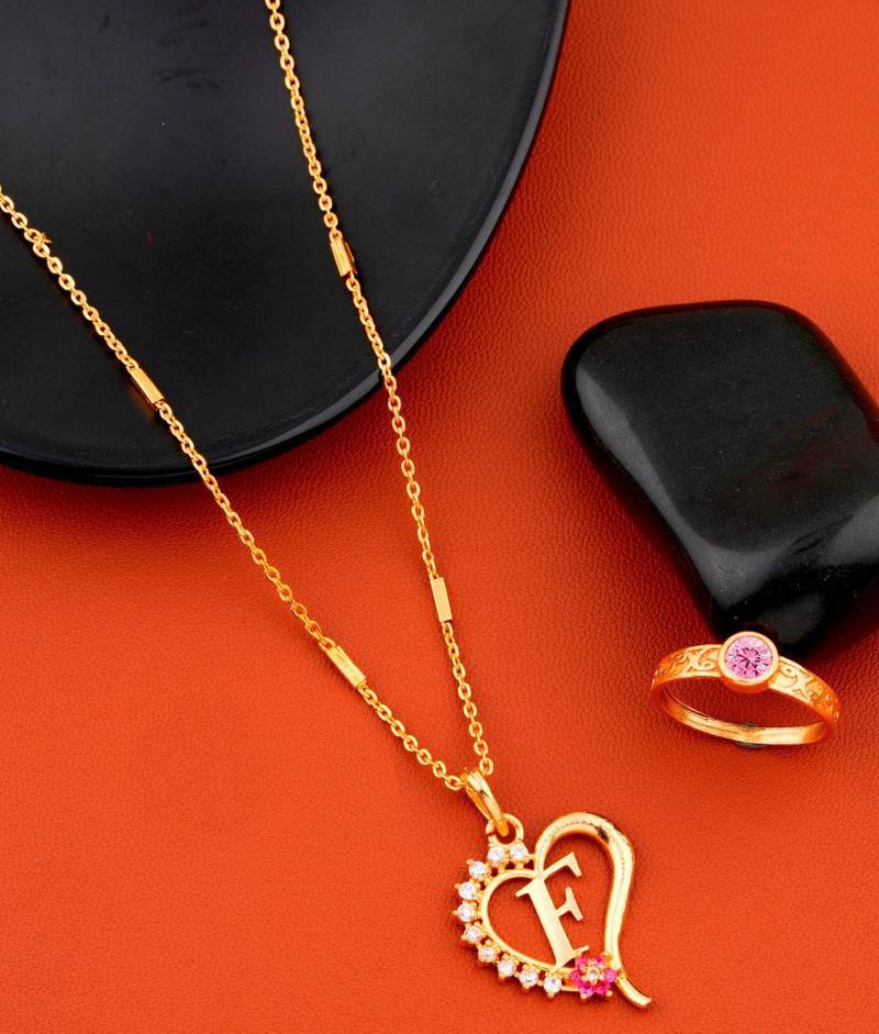 letter pendant necklace chain with ring 