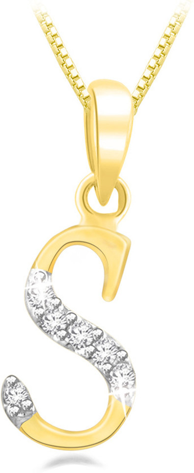 S Shape Diamond Yellow Gold Pendant 