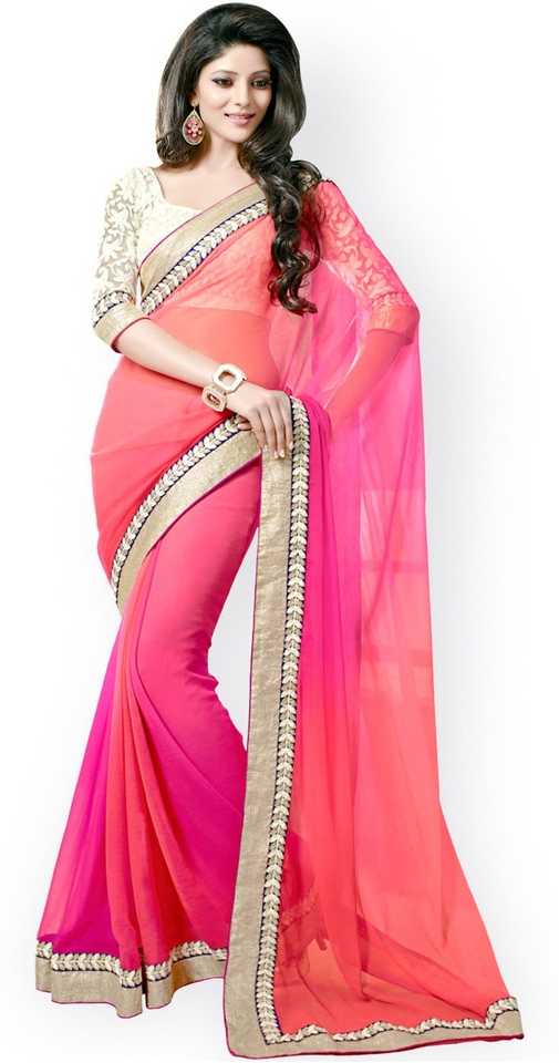 Buy Geeta Sarees Self Design Fashion Poly Georgette Pink Sarees Online Best Price In India Flipkart Com