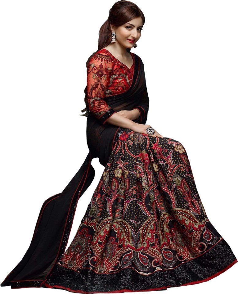 red and black saree flipkart