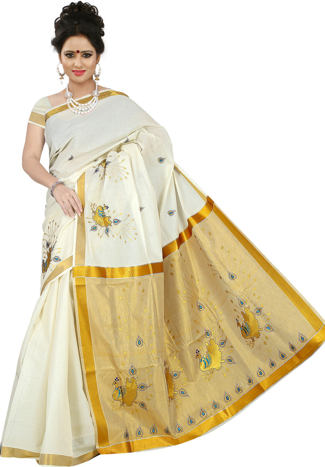 Buy BrindavanSilks Embroidered Kasavu 