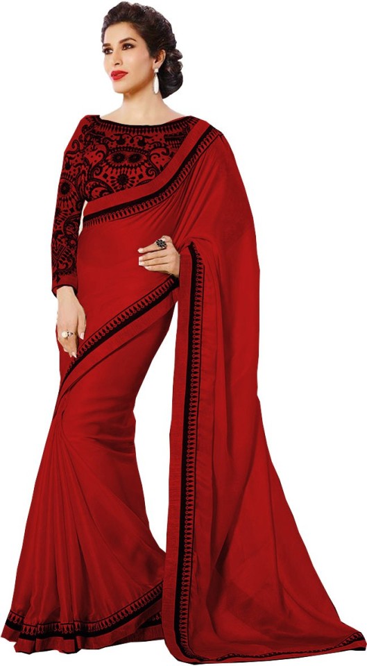 red and black saree flipkart