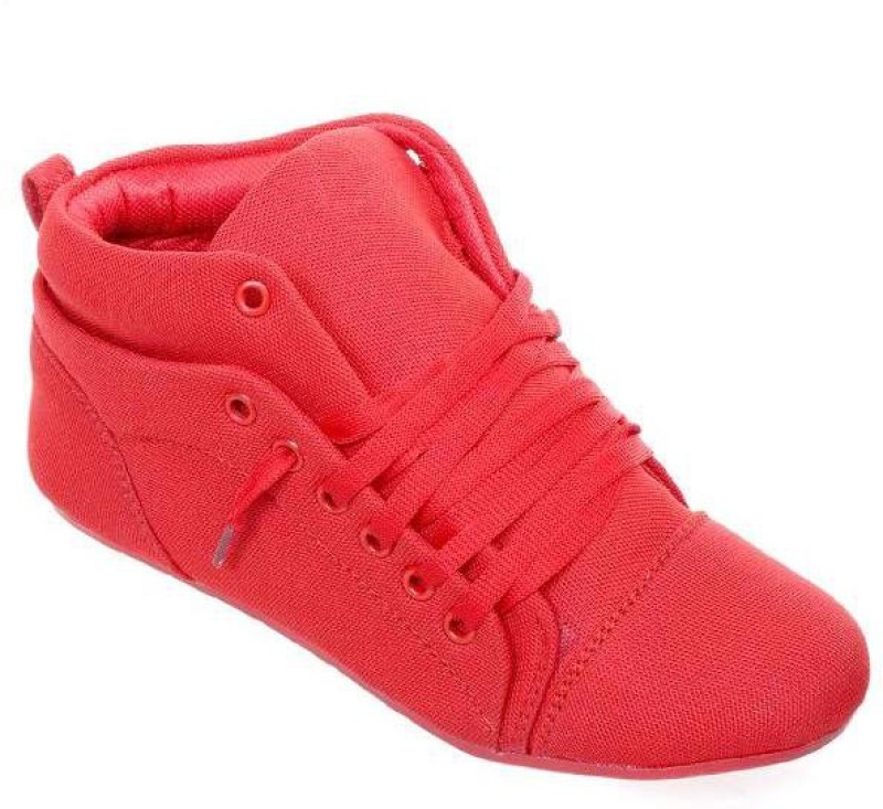 red colour canvas shoes