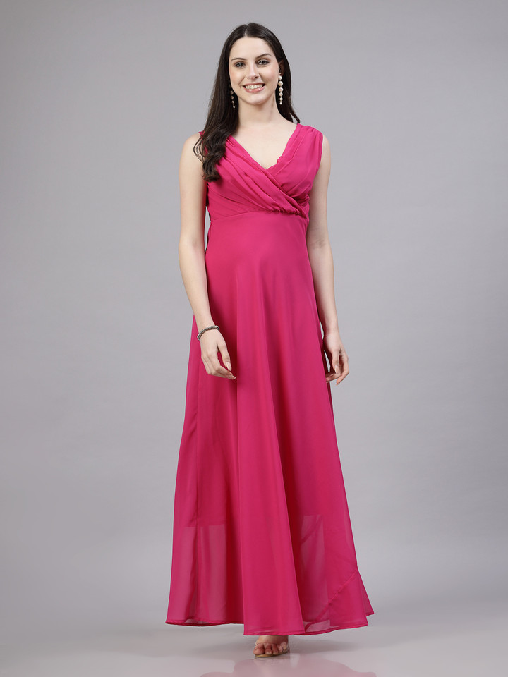 AAYU Women Fit and Flare Pink Maxi/Full Length Dress - Buy AAYU Women Fit and Flare Pink Maxi/Full Length Dress Online at Best Prices in India | Flipkart.com