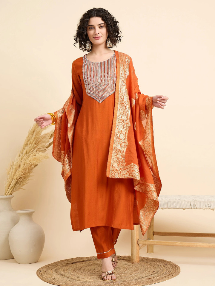 Nermosa Women Kurta Pant Dupatta Set - Buy Nermosa Women Kurta Pant Dupatta Set Online at Best Prices in India | Flipkart.com