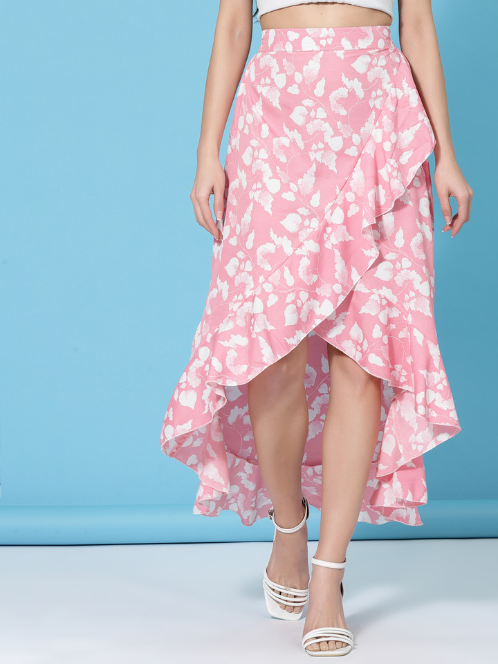 Oomph! Floral Print Women Flared Pink Skirt - Buy Oomph! Floral Print Women Flared Pink Skirt Online at Best Prices in India | Flipkart.com