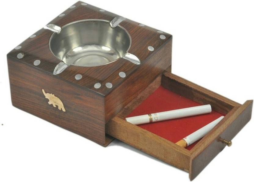 HANDICRAFT SHEESHAM WOOD MADE ASH TRAY WITH A DRAWER TO PUT MATCHSTICK IN IT Brown Wooden HANDICRAFT SHEESHAM WOOD MADE ASH TRAY WITH A DRAWER TO PUT MATCHSTICK IN IT Brown Wooden