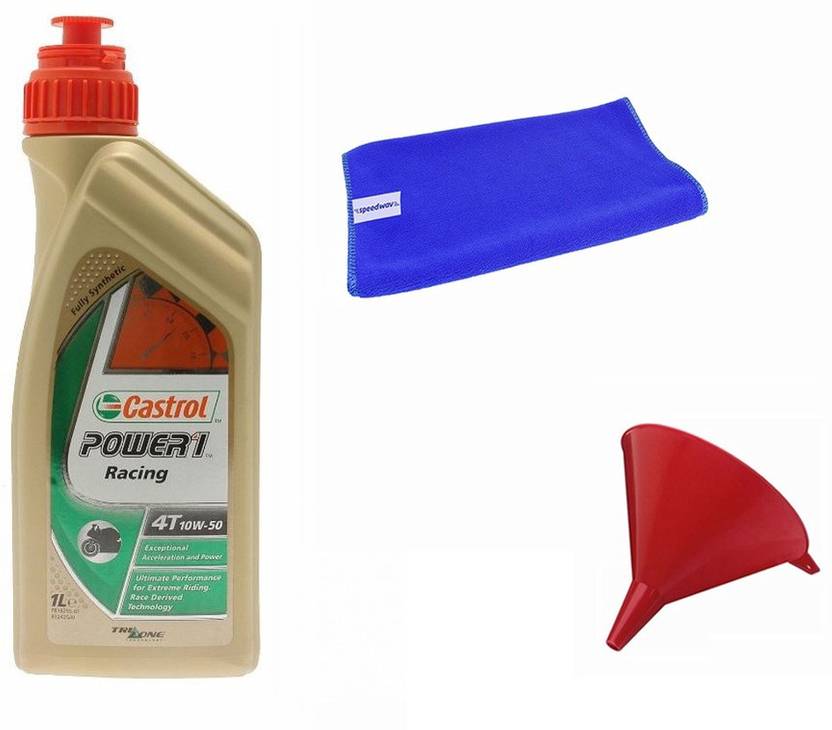 Castrol 1 Castrol Power1 10W50 4T 1 Litre Bike Engine Oil, 1 Cloth, 1