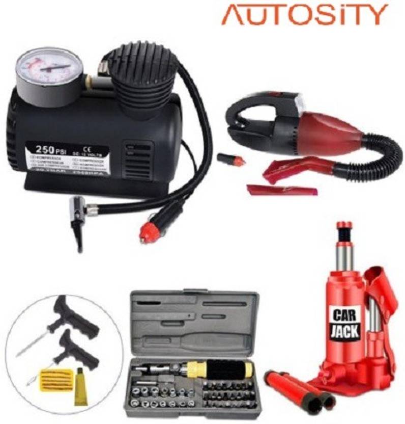 Autosity 1 Car Hydrolic Jack Air Compressor Vacuum Cleaner Tyre