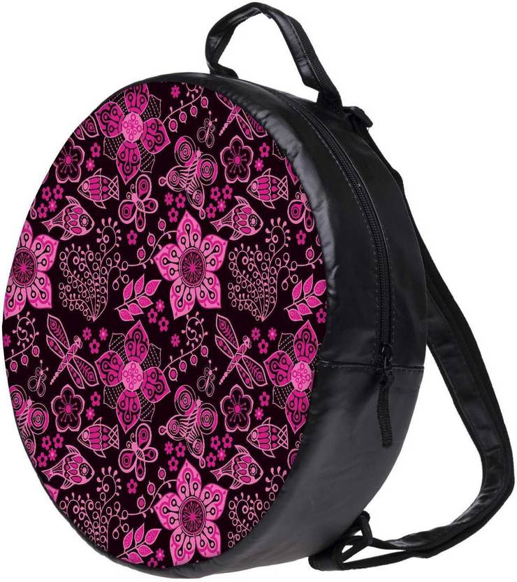 SNOOGG Pink Floral Black Pattern Bookbag Rounded