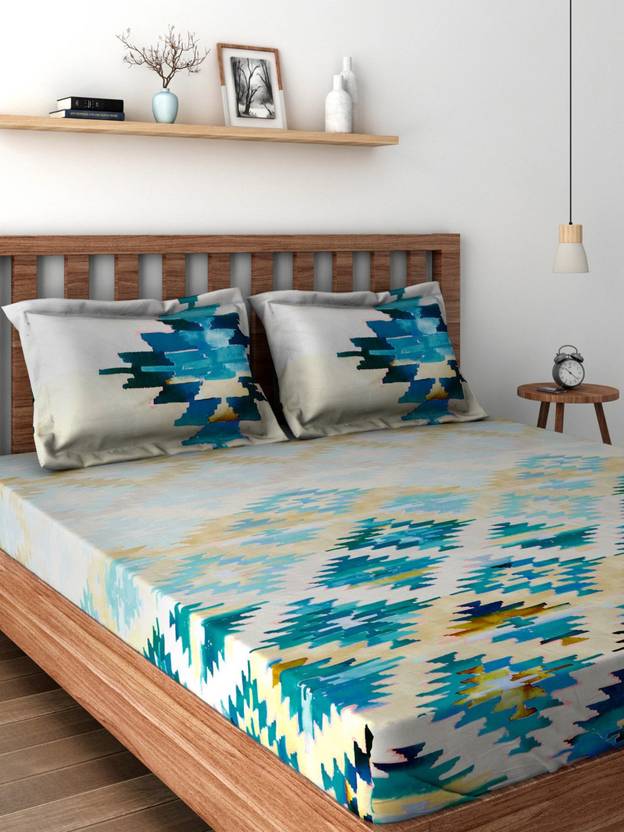 Spaces 210 Tc Cotton Double King Abstract Bedsheet Spaces 210 Tc Cotton Double King Abstract Bedsheet Pack Of 1 Blue