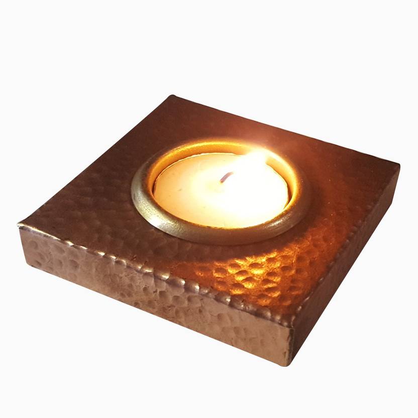 De Kulture Works Copper & Brass Tea Light (Square) Copper 1 Cup Tealight Holder Set Price in