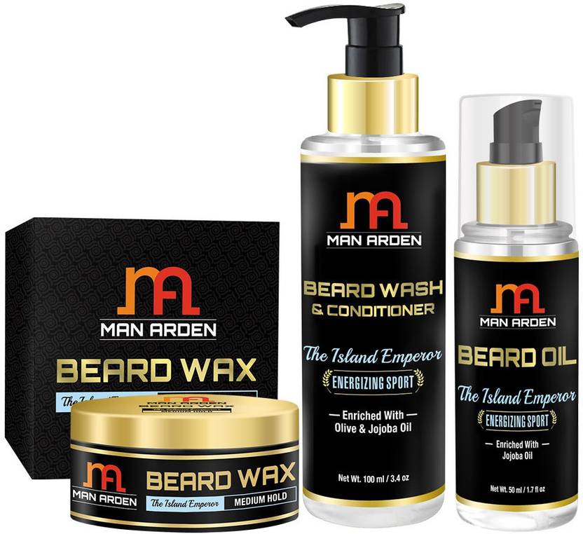 Man Arden Beard Wax + Beard Wash (Shampoo) + Beard Oil (The Island