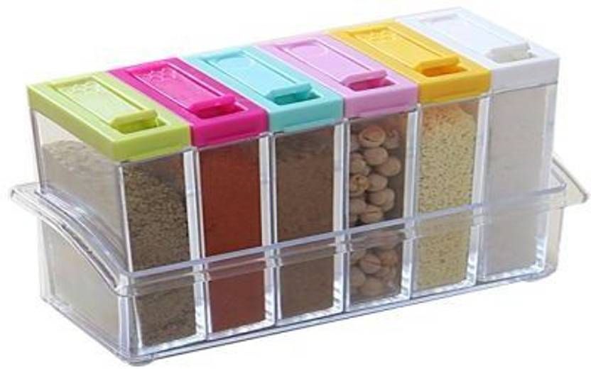 Kartsasta 6 Pcs Transparent Plastic Seasoning Box Spices Storage Box 500 ml Glass Spice Container Pack of 6, Multicolor