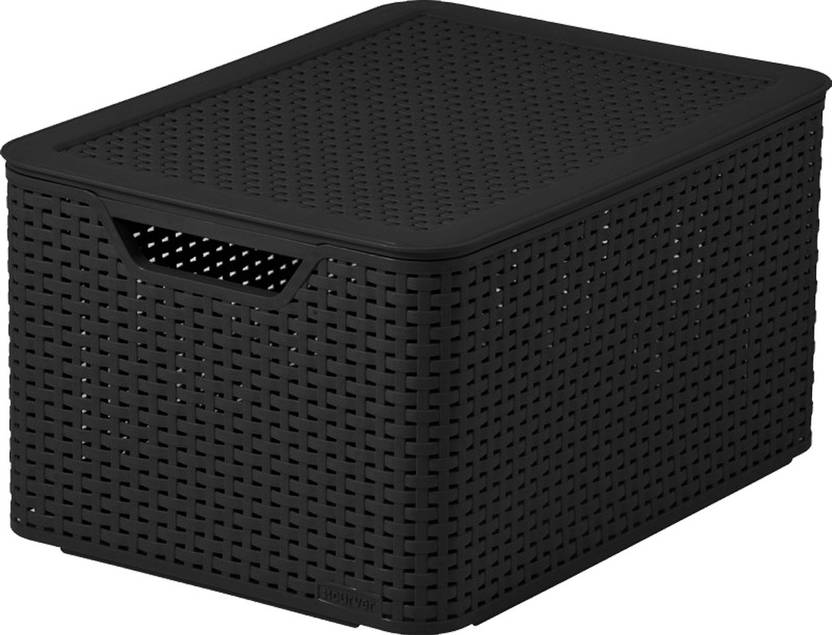 Curver Rattan Style Storage Large Box With Lid 18000 Ml Plastic