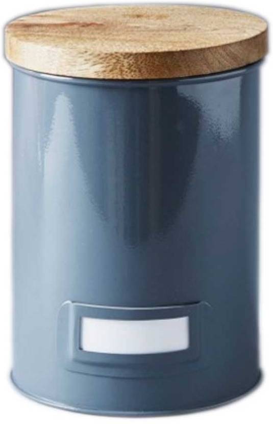 Deziworkz Steel Grey Wooden Lid Canister Kitchen Storage Jar Deziworkz Steel Grey Wooden Lid Canister Kitchen Storage Jar Container Box With Name Slip