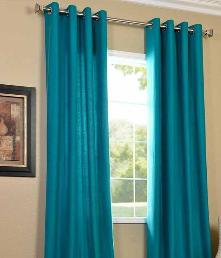 Panipat Textile Hub 213.5 cm (7 ft) Door Polyester Blackout Curtain (Pack Of 4)(Aqua, Solid)