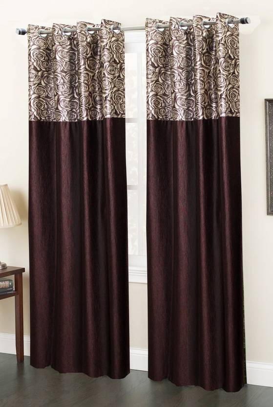 Home Fab India Polyester Brown Floral Eyelet Window Curtain