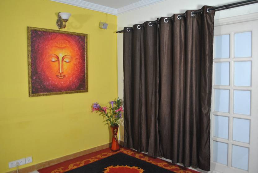 Shamrock Polyester Brown Printed Eyelet Window Curtain