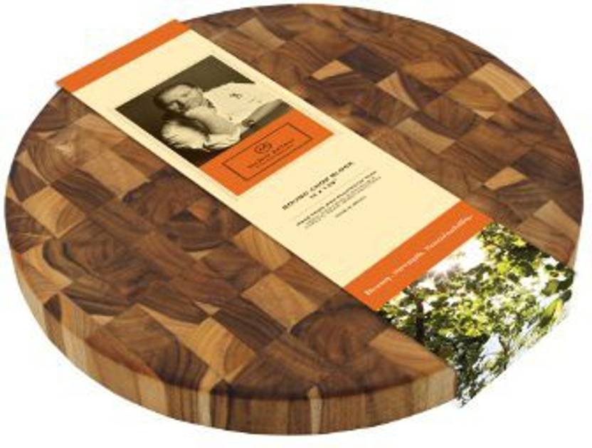 Madeira Mario Batali M08 End Grain Teak Round Chop Block In Madeira Mario Batali M08 End Grain Teak Round Chop Block