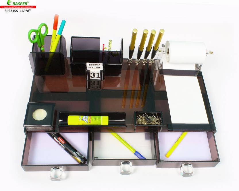 Rasper 8 Compartments Multipurpose Acrylic Office Desk Pen Stand