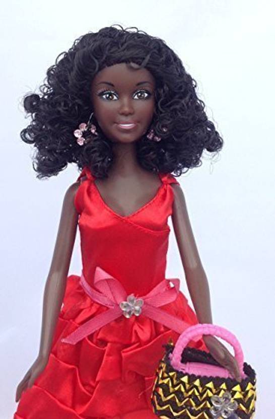 Brown Eyed Dolls Holiday Natural Hair Michelle In Red Satin Dress