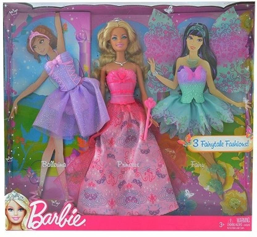 BARBIE 3 Fairytale Fashions Doll Set for Girls 3 Fairytale Fashions