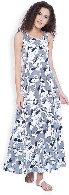 Tokyo Talkies Women's Maxi White, Dark Blue Dress