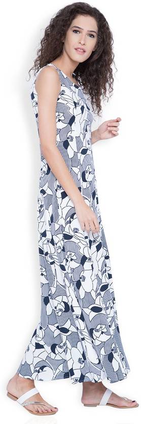 Tokyo Talkies Women's Maxi White, Dark Blue Dress