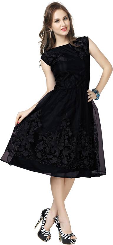 Elevate Women Women's Fit and Flare, Skater, A-line Black Dress