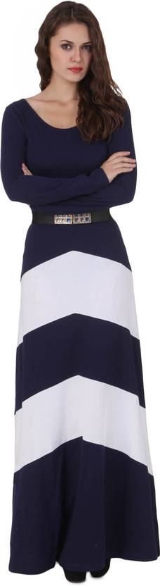 Texco Women's A-line Blue, White Dress