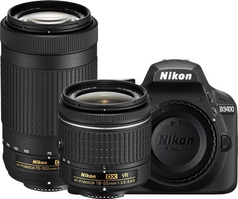 Nikon D3400 DSLR Camera with Lens AF-P DX NIKKOR 18 - 55 mm f/3.5 - 5.6G VR & AF-P DX NIKKOR 70 - 300 mm f/4.5 - 6.3G ED VR