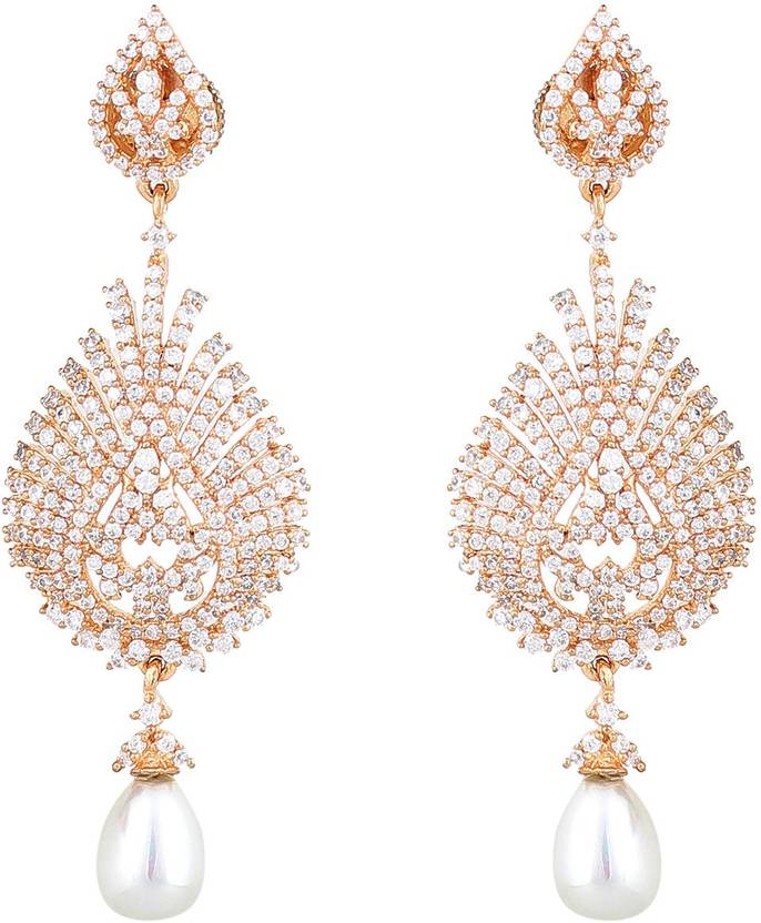 Flipkart Com Jc Gold Color Electro Plated Chandelier Earrings Jc Gold Color Electro Plated Chandelier Earrings Moti Drop Diamond Metal Earring