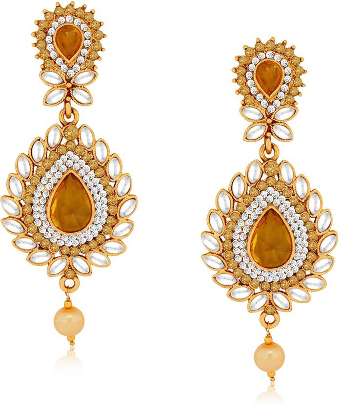 Flipkart Com Spargz Ethnic Design Gold Finish Hanging Earring Spargz Ethnic Design Gold Finish Hanging Earring With Ad Stone Alloy Chandelier