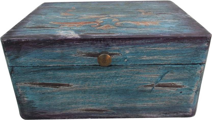 Indune Lifestyle Vintage Style Rustic Finish Distressed Rectangle Indune Lifestyle Vintage Style Rustic Finish Distressed Rectangle Wooden Gift Box Blue