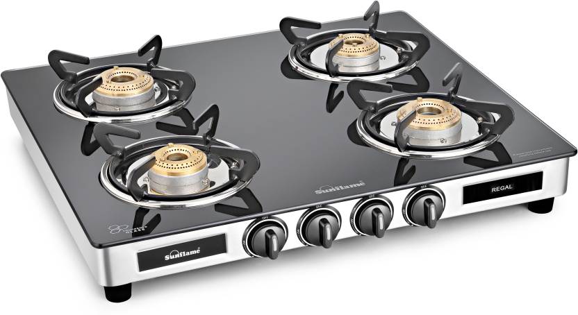 Stainless Steel Four Burner Gas Range sunflame regal glass stainless steel manual gas stove 4 burners