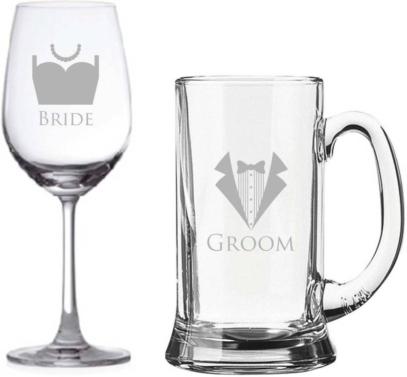 Giftsmate Wedding Gifts Bride Groom Trousseau Engraved Wine Glass
