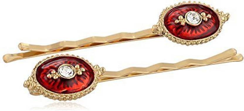 Downton Abbey Gold Tone Crystal And Red Enamel Bobby Pins Set Hair