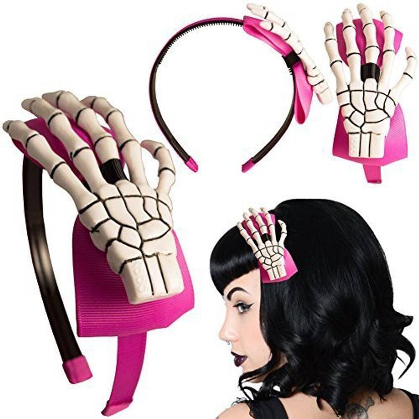 Kreepsville 666 Lle 666 Skeleton Hand Alice Band Pink White Hair