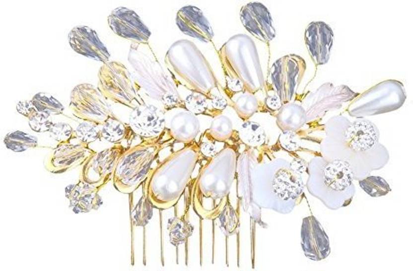 Ootd L Hair Comb Crystal Pearl Gold Tone Wedding Hair Decoration