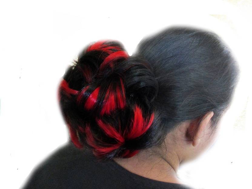 Wigowig Beautiful Black Messy Bun With Red Highlight Hair Extension
