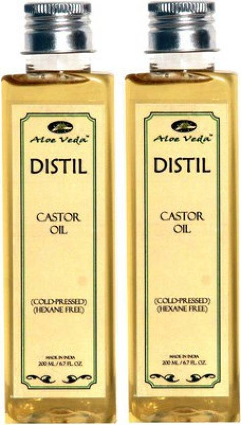 For 224/-(50% Off) Aloe Veda Distil Cold-Pressed Hexane Free Castor Oil Combo Set Of 2 Hair Oil (400 ml) at Amazon India