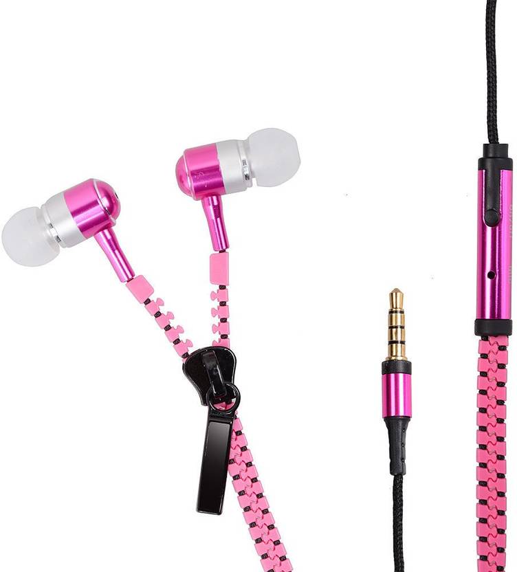 Quit-X ™ Pink 3.5mm Jack In-Ear Zipper Stereo Metal Earbud With M...