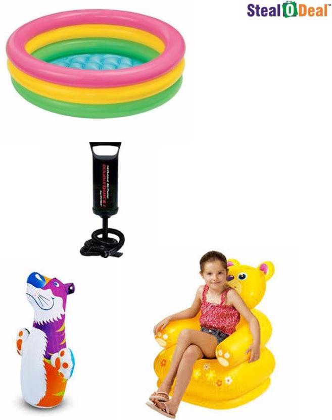 INTEX Stealodeal 3 Feet Kids Bath Water Tub With Air Pump With Tiger